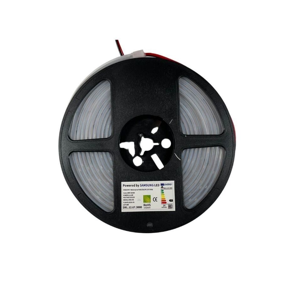 SAMSUNG 2835 SMD Şerit LED 12V 60 LED/m – 3000-3200K Gün Işığı – 14.4W IP67