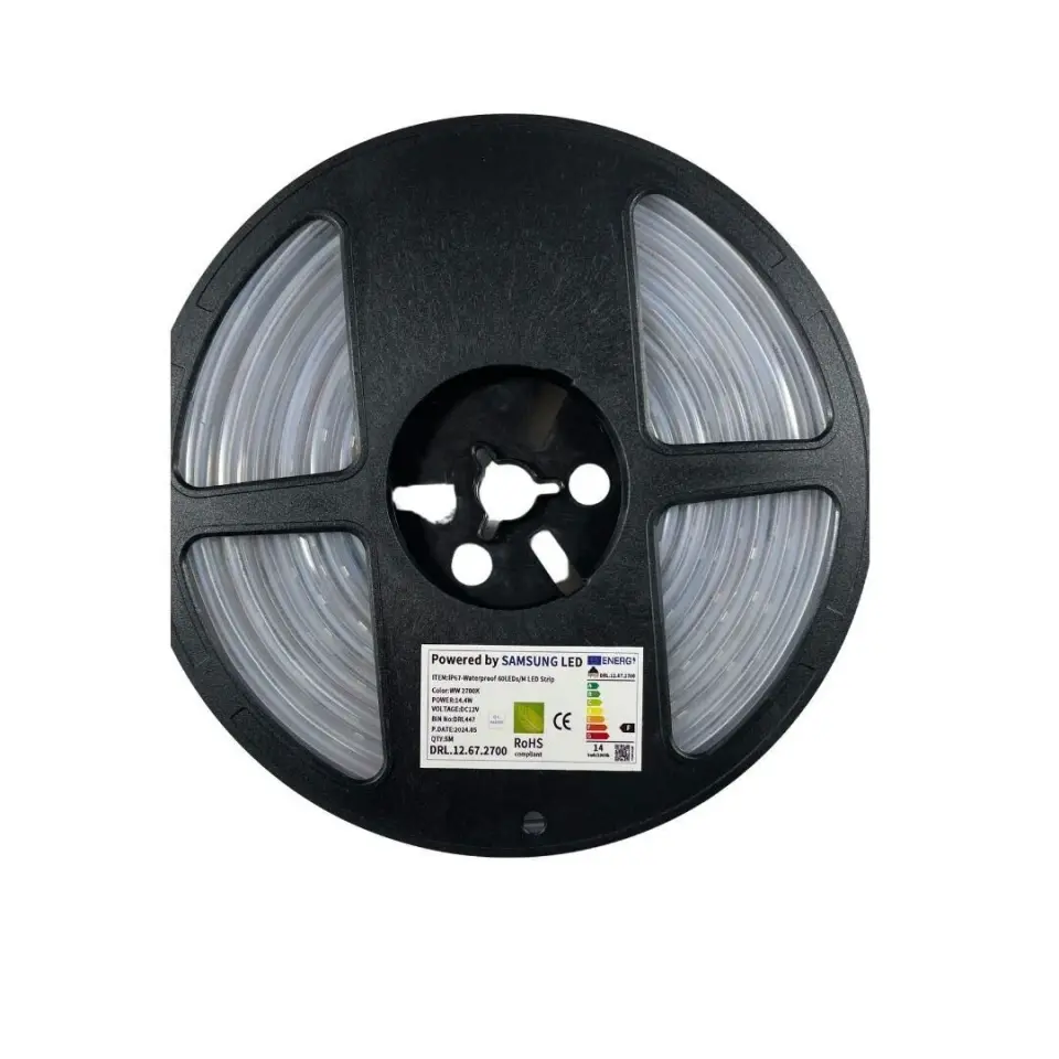 SAMSUNG 2835 SMD Şerit LED 12V 60 LED/m – 2700K – 14.4W – IP67 Silikonlu