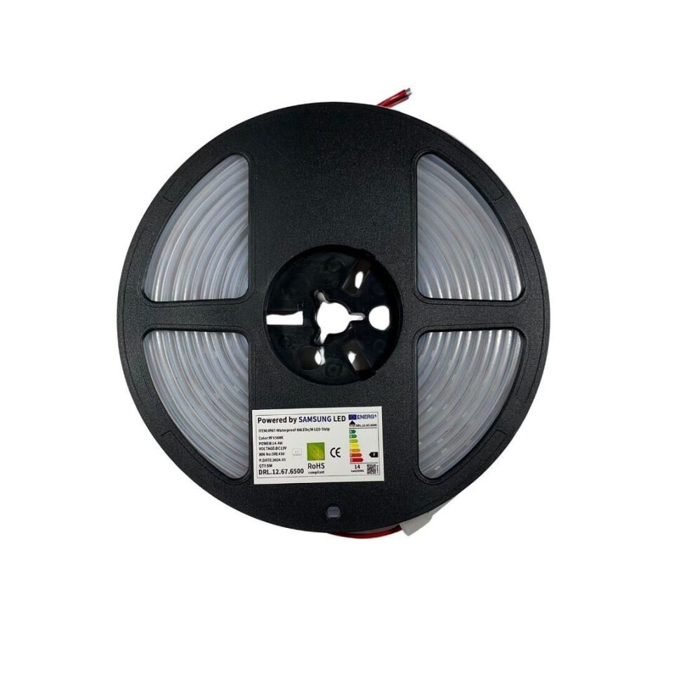 SAMSUNG 2835 SMD Şerit LED 12V 60 LED/m – 6500K Beyaz – 14.4W – IP67 Silikonlu