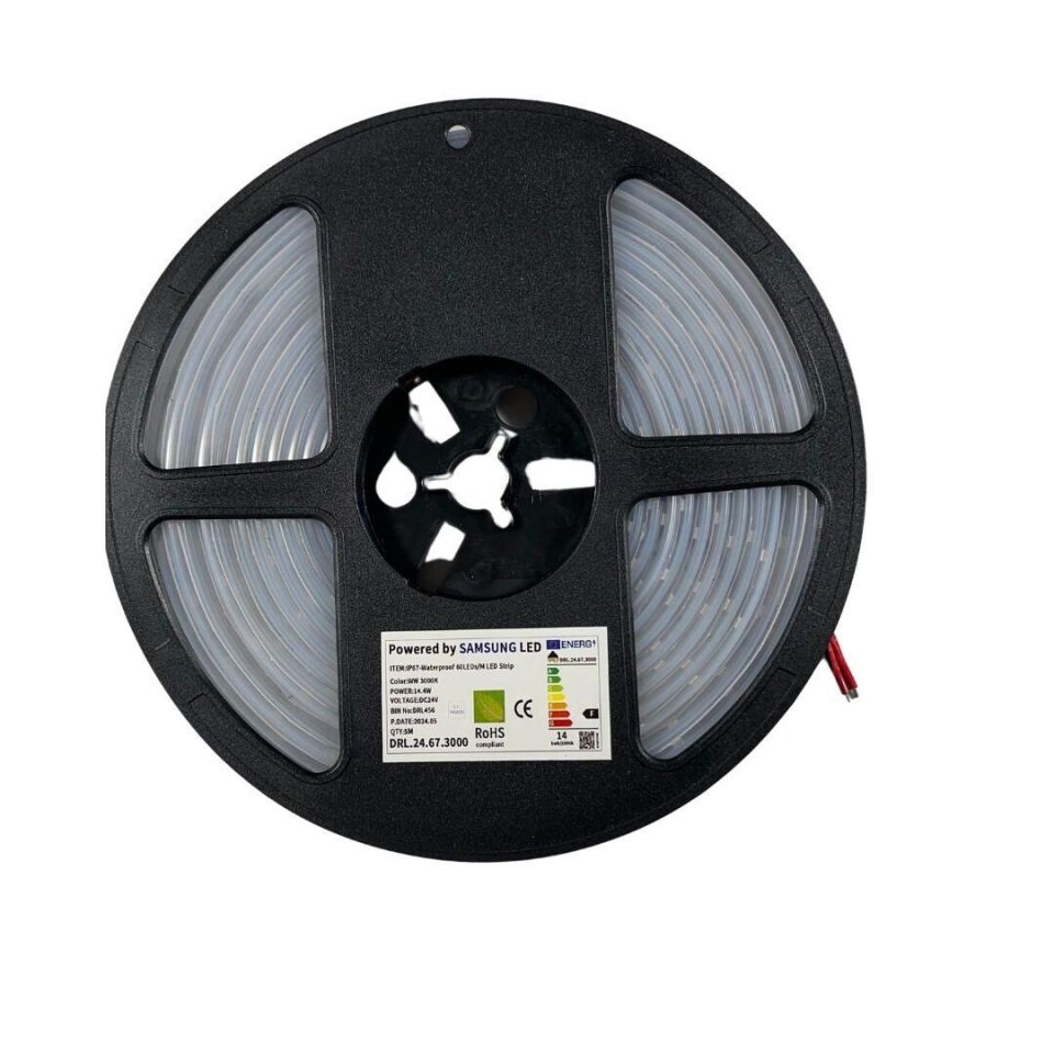 SAMSUNG 2835 SMD ŞERİT LED – 60 LED/M – 3200K Gün Işığı – 24V – 14.4W – IP67