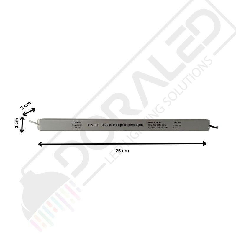 Ultra slim ince parmak led adaptör 12 volt 3 amper 36 watt (25x2x2cm)