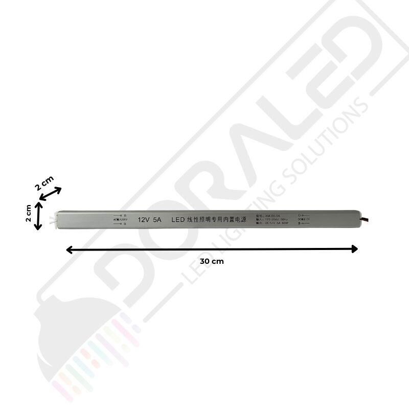 Ultra slim ince parmak led adaptör 12 volt 5 amper 60 watt (30x2x2cm)