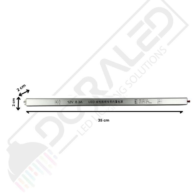 Ultra slim ince parmak led adaptör 12 volt 8,3 amper 100 watt (35x2x2cm)
