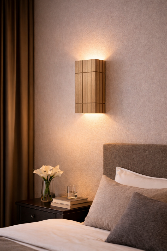 LED Ahşap Kaplama Meşe Renk Duvar Apliği