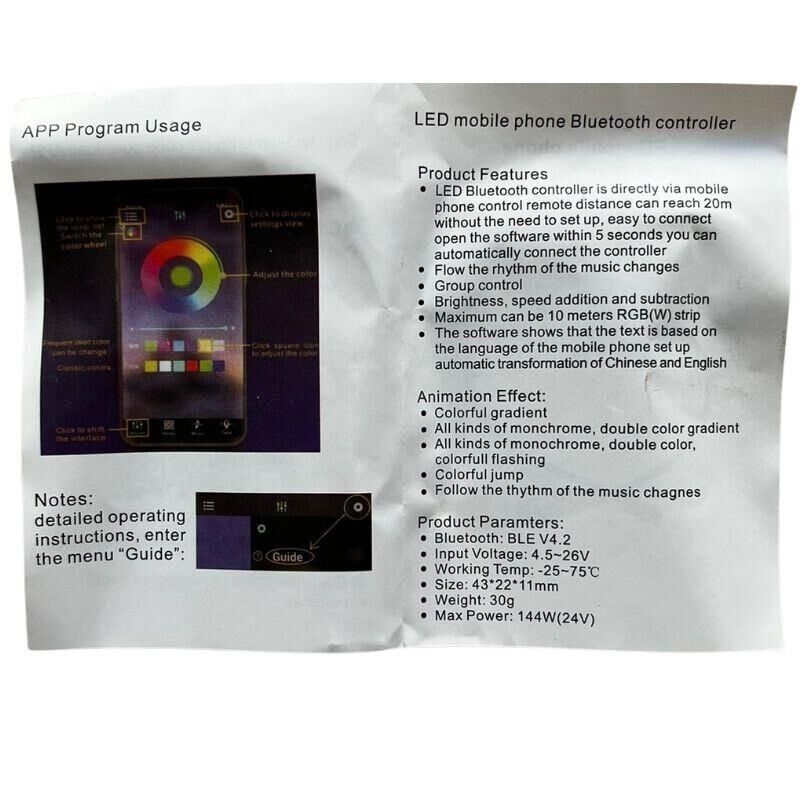 Bluetooth Cep Telefonundan RGB Şerit LED Kontrol Modülü 6A 5-24V