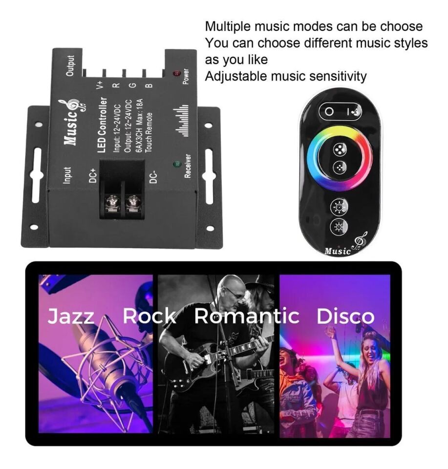 RGB Touch-Dokunmatik Led Kontrol Ses Ve Müzik Kumandası 12-24V