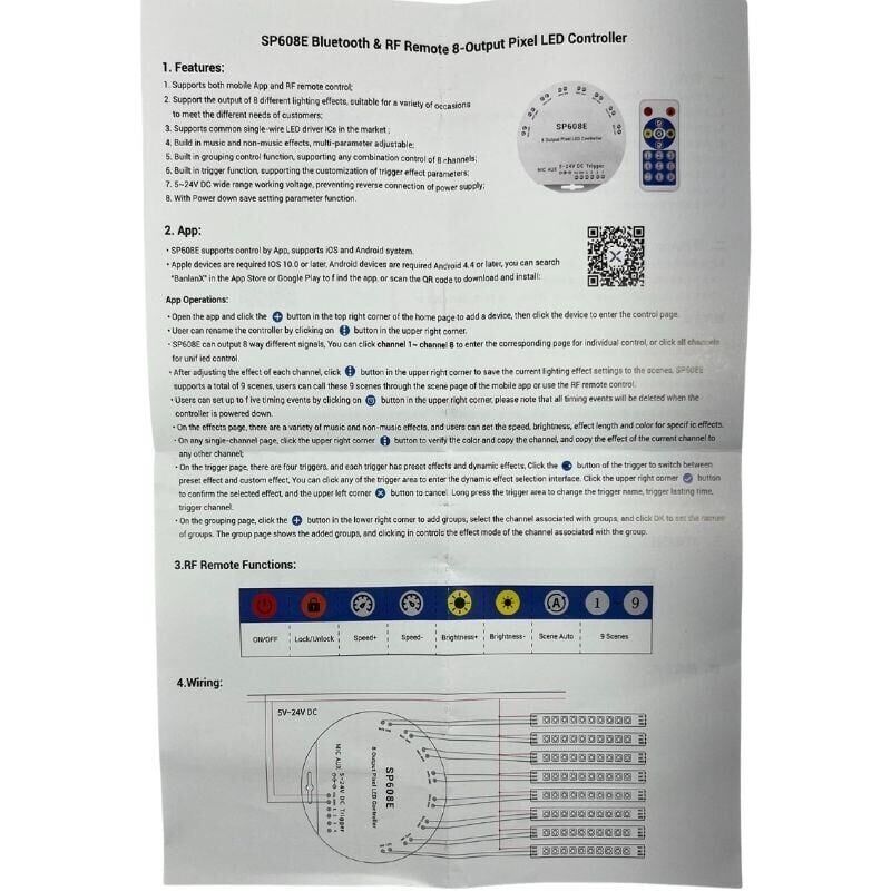 SP608E 8 Kanal WS2811-WS2812B Pixel Kontrol Devresi 5-24V