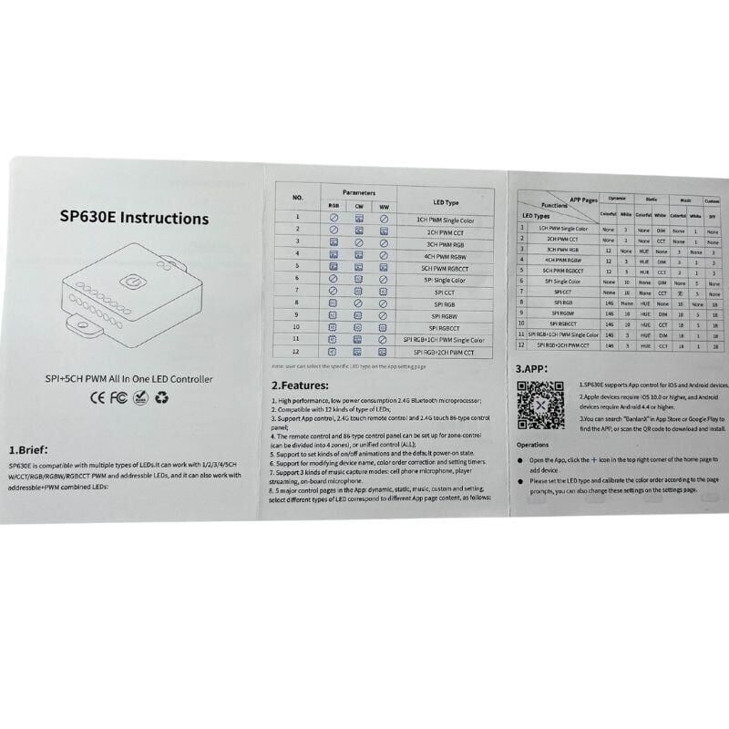 SP630E Bluetooth Müzik Pixel Şerit Led + 5 Kanal RGBW+WW Led Kontrol Devresi 5-24V