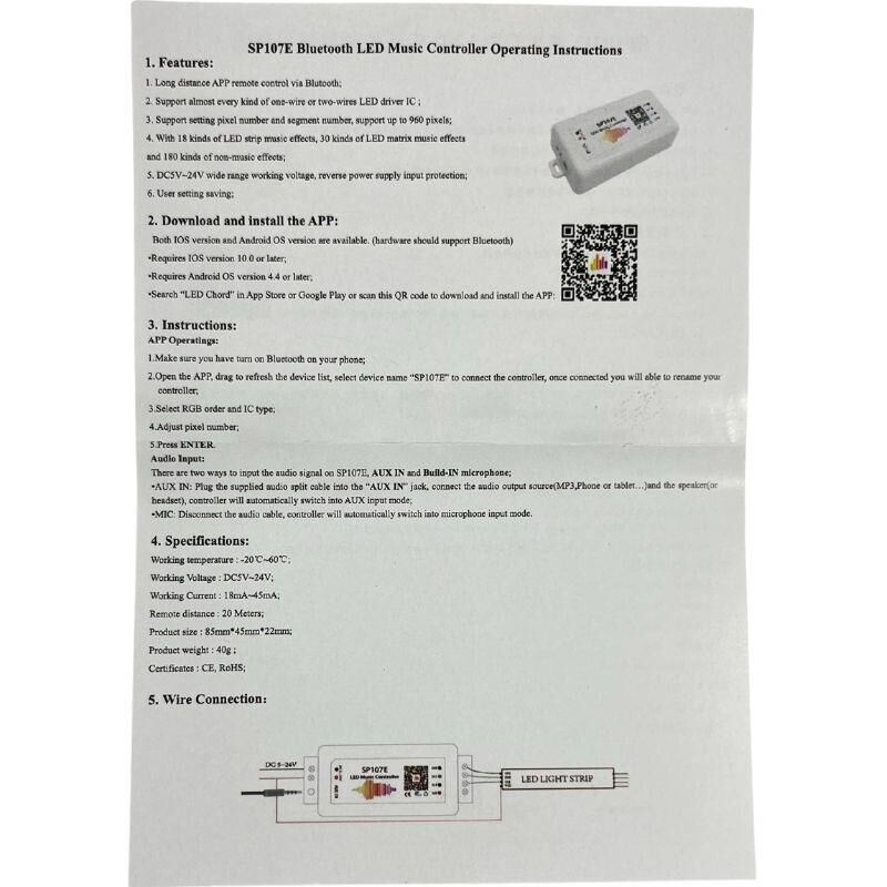 WS2811-WS2812 ARGB Pixel Led SP107E Müzik Kontrol Cihazı Bluetoothlu